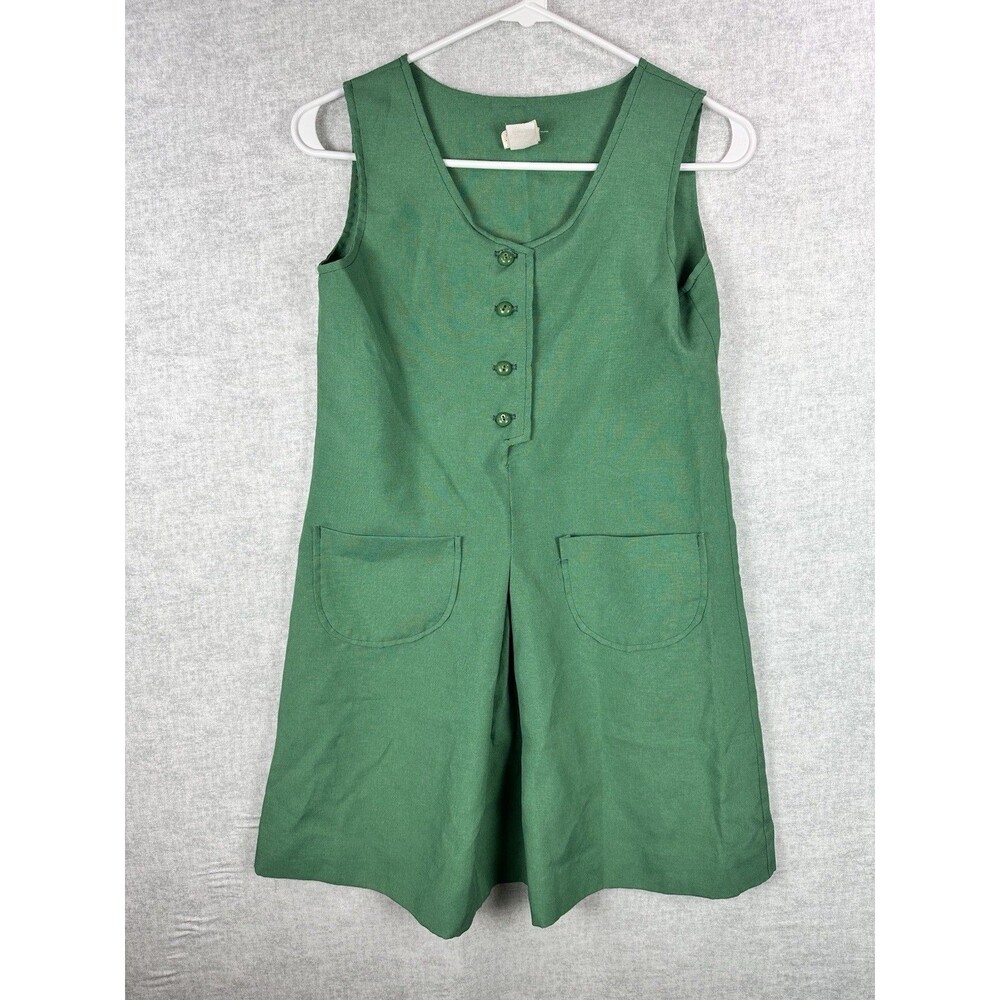 Vintage Girl Scout GS USA Uniform Jumper Dress Green Sleeveless 1970s—size 12